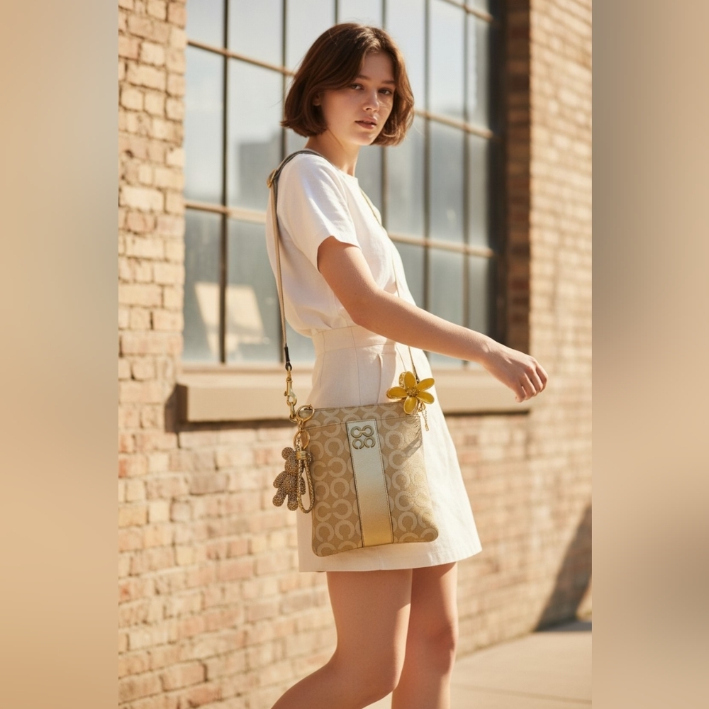 Coach Tan and Gold Crossbody Bag